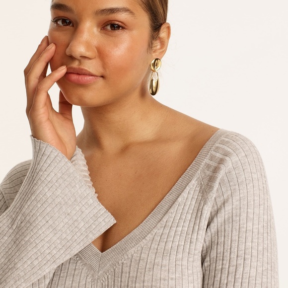 J CREW SILK BLEND V NECK SWEATER DRESS LONG SLEEVE DOVE GRAY NWT SZ MED - Picture 3 of 4